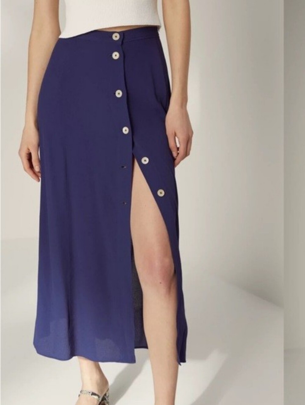 Wilfred Navy Button-Side Maxi Skirt Size 0